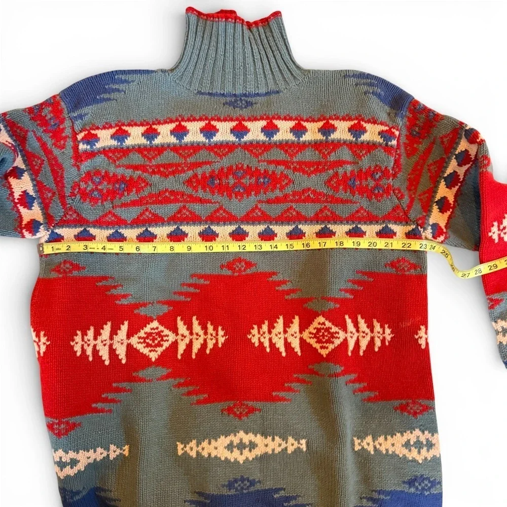 RALPH LAUREN COUNTRY Vintage Hand Knit Southwestern Wool‎ Turtleneck Sweater L